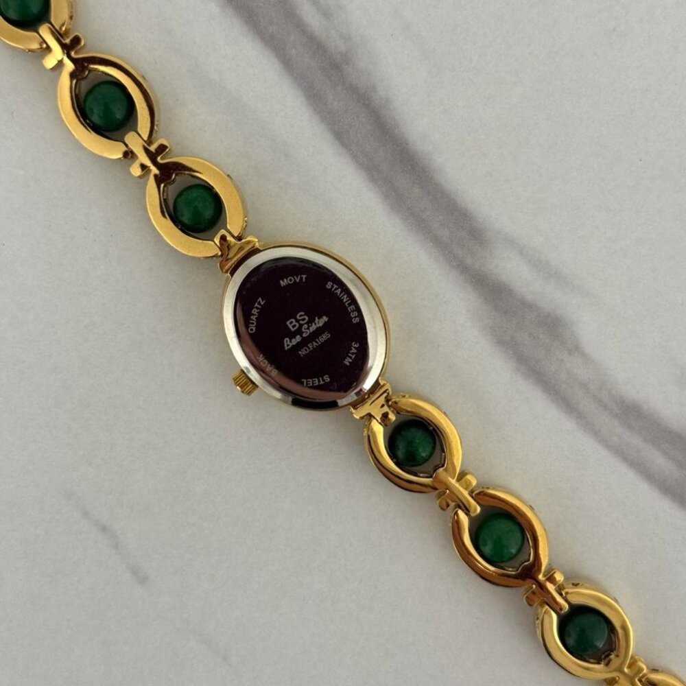 Sku0456 Retro Gold Green Pearl Gemstones Women Fashion Watch Bracelet + gift box - Picture 4 of 7